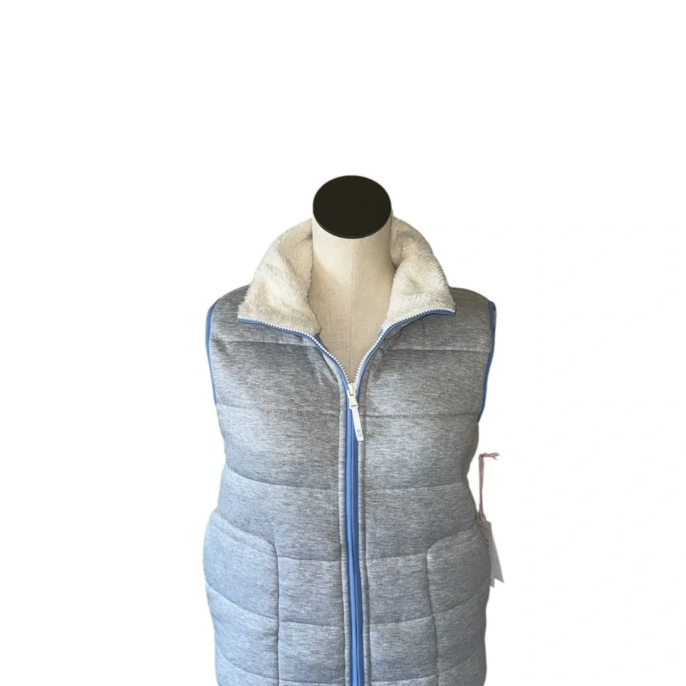 NWT Vineyard Vines Gray Girls Soft Cody Jersey Zip Vest W/Sherpa Collar XL (16)